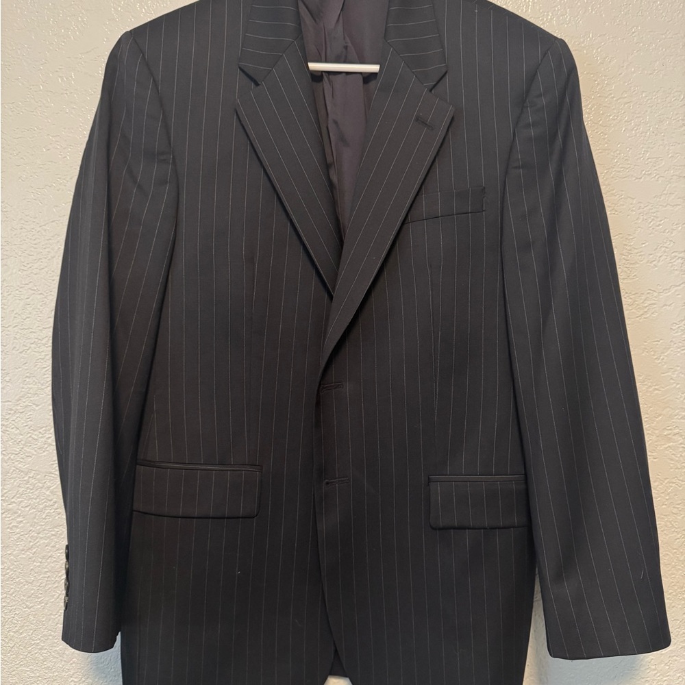 Elegant Dark Navy Pinstripe Men's Suit Jacket
